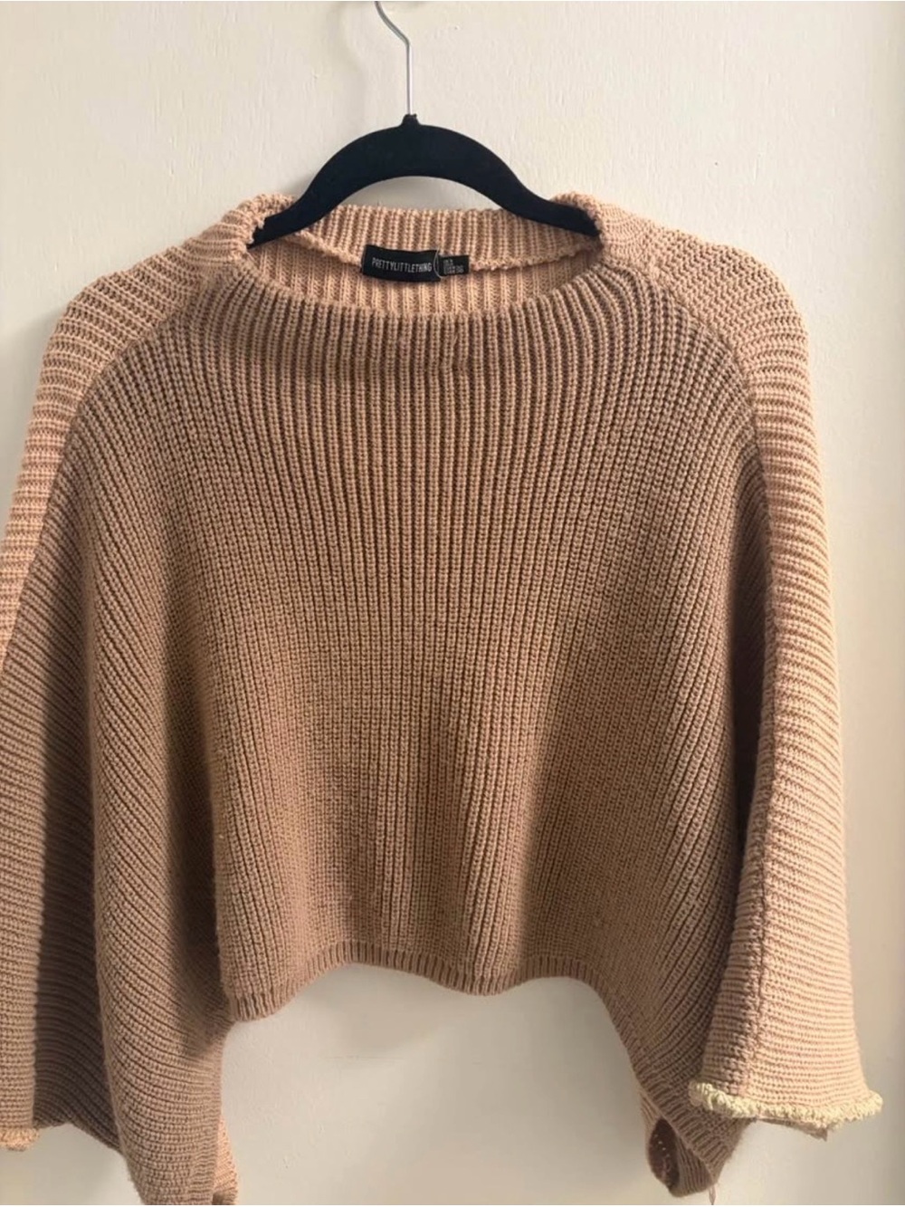 PrettyLittleThing Tan Ribbed Cropped Crew Jumper